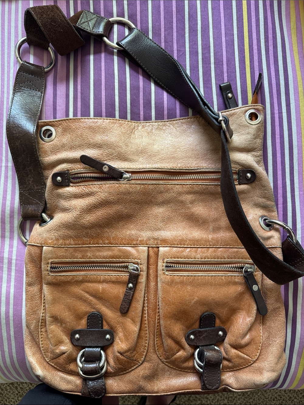 Tano Tan Leather Messenger Bag with Dark Brown Strap